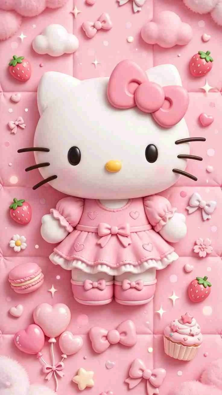 Hình Hello Kitty cute phong cách 3D với tông màu hồng ngọt ngào