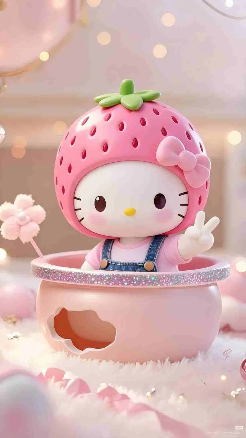 hình hello kitty cute đội mũ dâu tây dễ thương