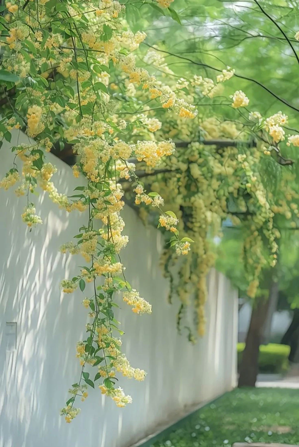 Hình nền hoa vàng trên tường trắng thơ mộng