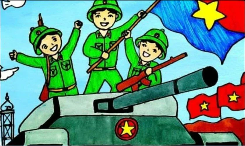Tranh vẽ các chú bộ đội