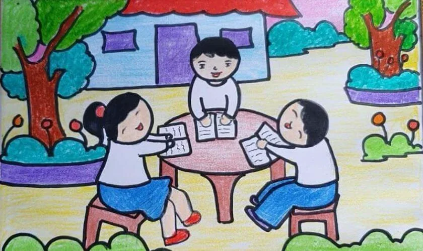 Hình ảnh các bạn học sinh đang ôn bài