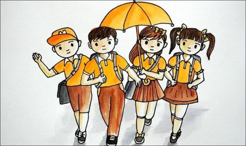 Các bạn trẻ đi đến lớp