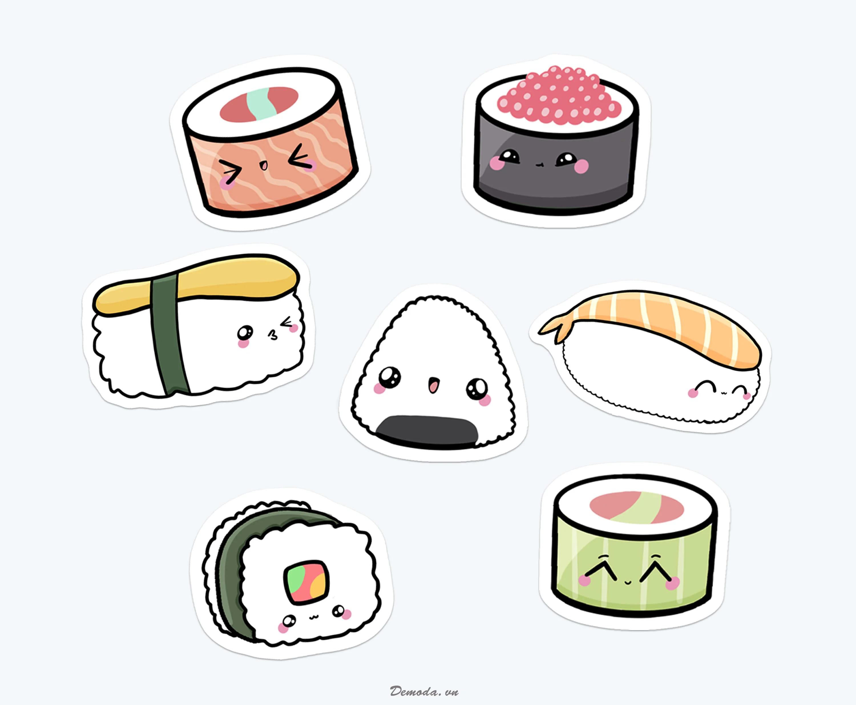 Hình vẽ cute đơn giản đồ ăn là các loại sushi