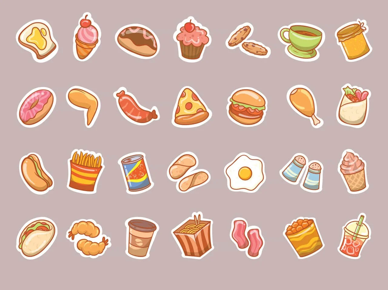 Hình vẽ cute đơn giản đồ ăn nhiều loại sticker