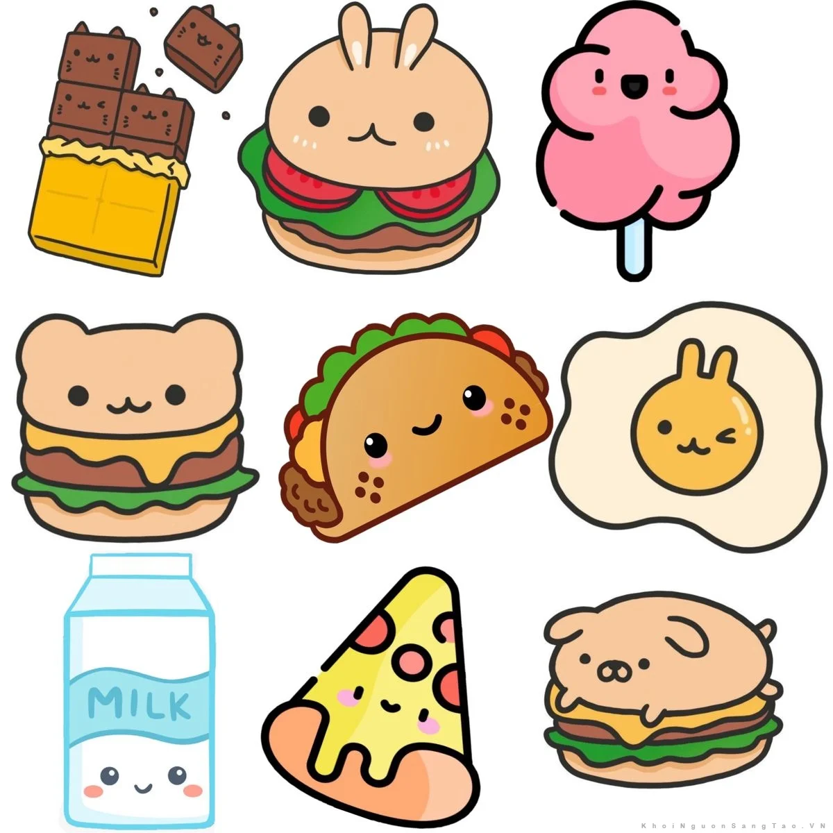 Bộ sưu tập hình vẽ cute đơn giản đồ ăn nhiều màu sắc và dễ thương