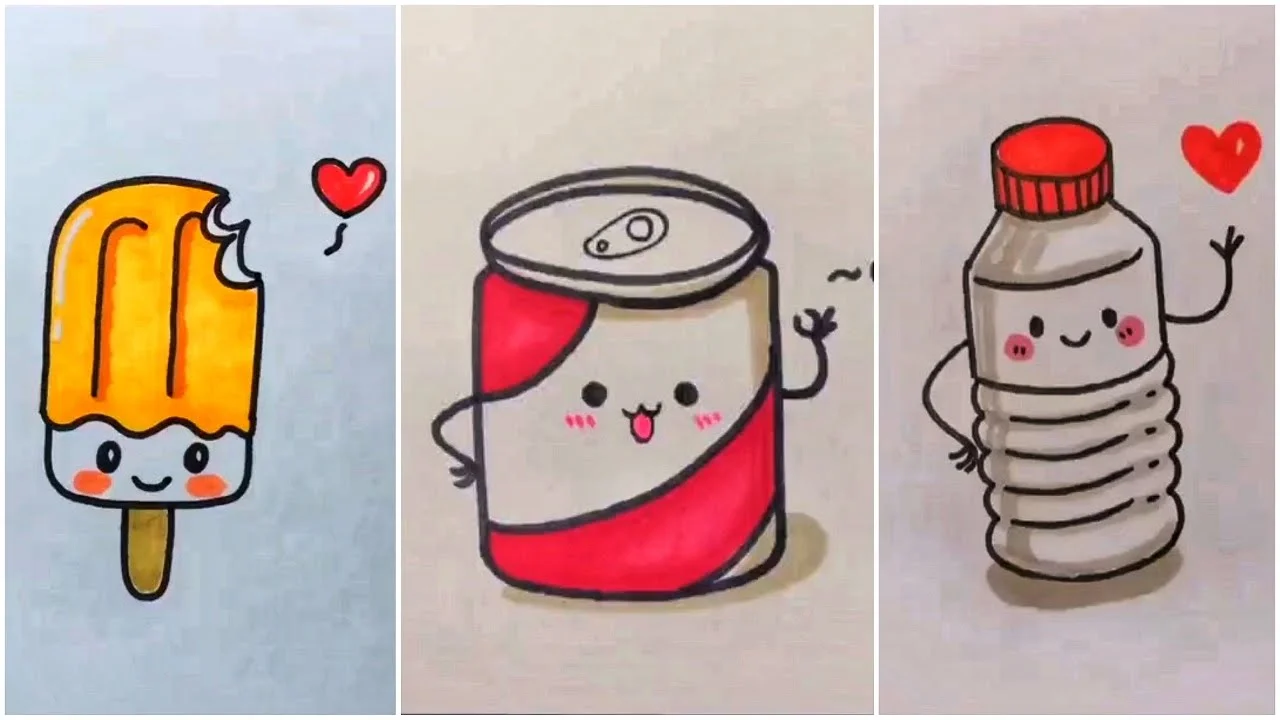 hình vẽ cute đơn giản đồ ăn gồm kem và nước ngọt