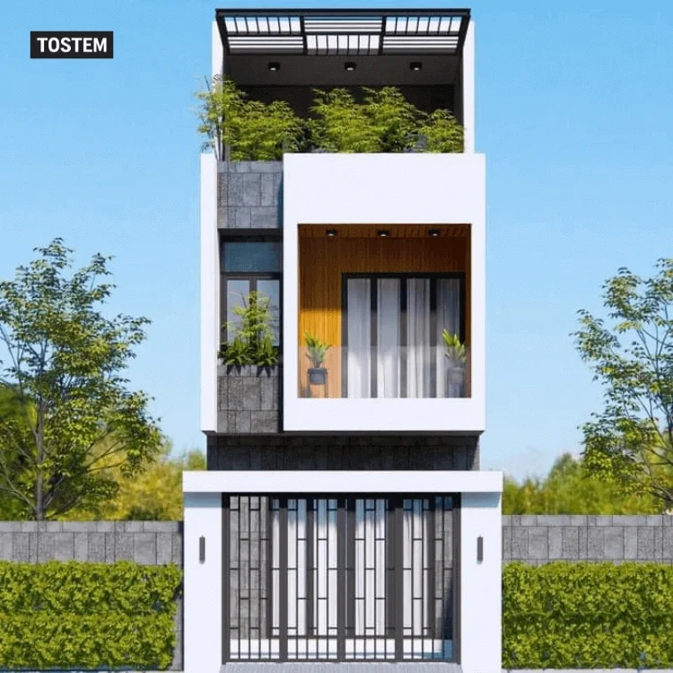 mẫu nhà ống 2 tầng đẹp có tum