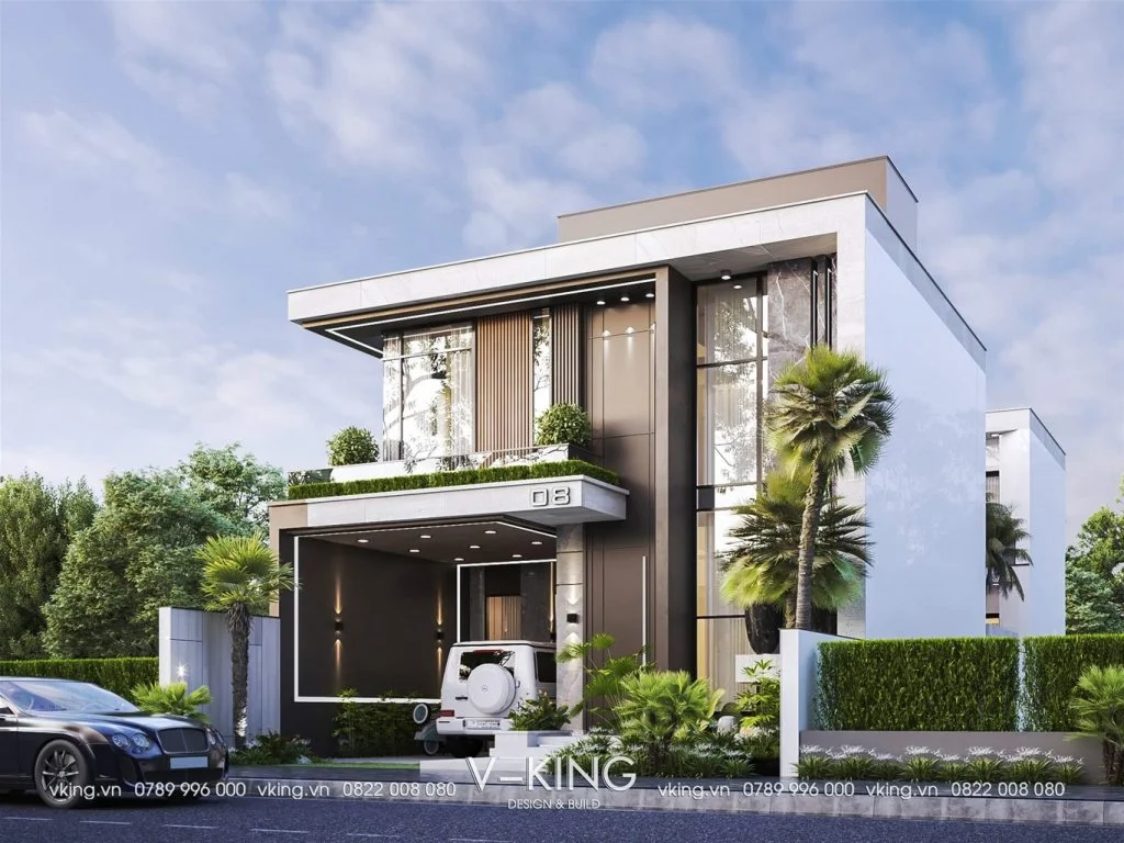 mẫu nhà hộp 2 tầng đẹp cuốn hút có gara ô tô (3)