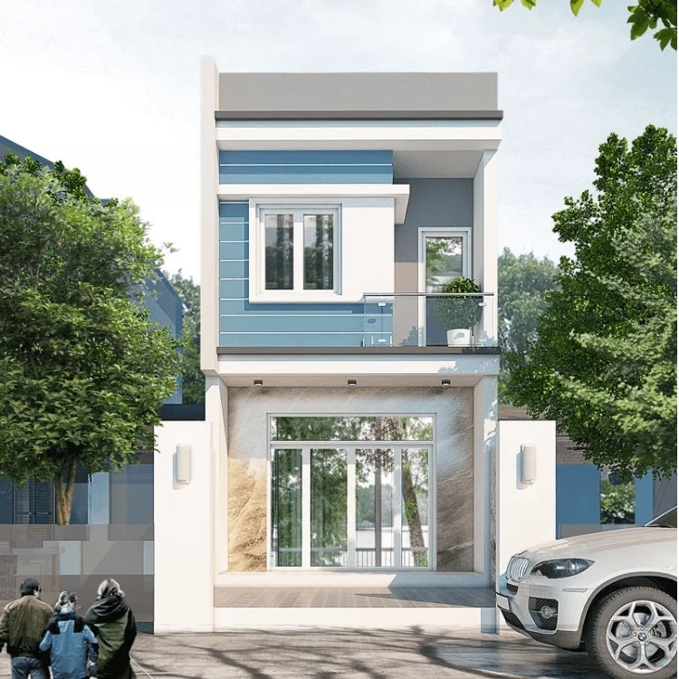mẫu nhà ống 2 tầng có giếng trời