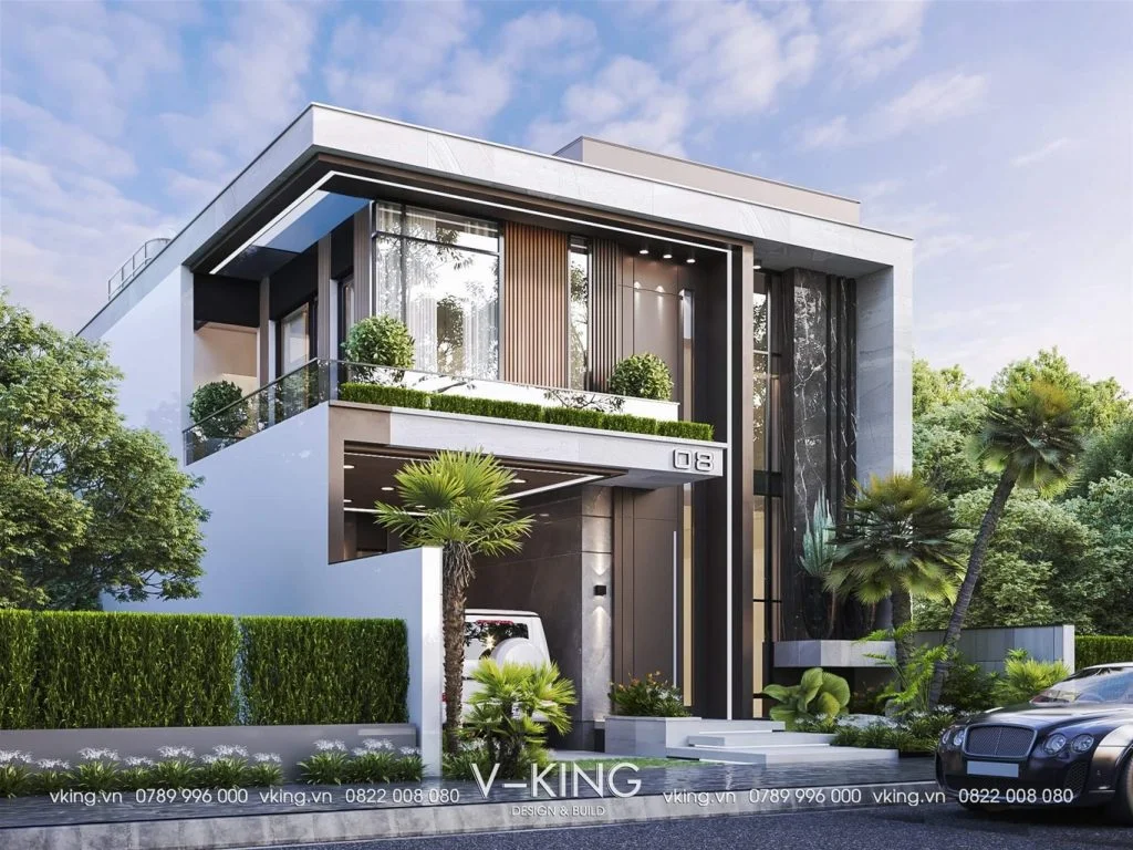 mẫu nhà hộp 2 tầng đẹp cuốn hút có gara ô tô (2)