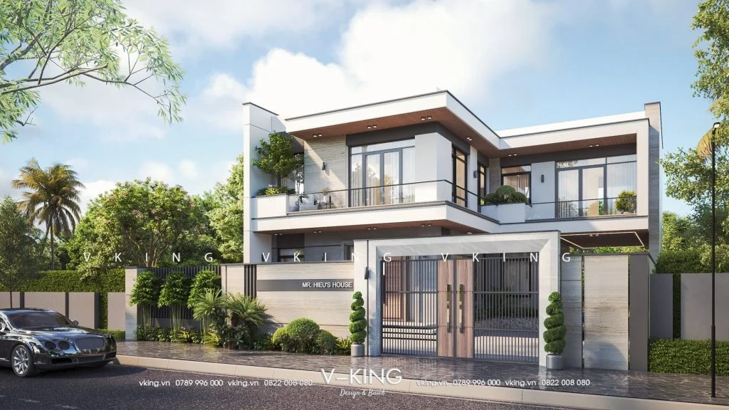 mẫu nhà hộp 2 tầng đẹp kiểu chữ L mái bằng tại Quảng Ninh (2)