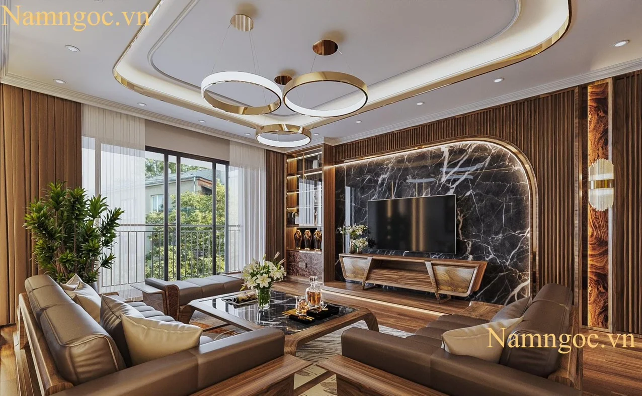 mẫu trần thạch cao phòng khách hiện đại với diện tính 25m2