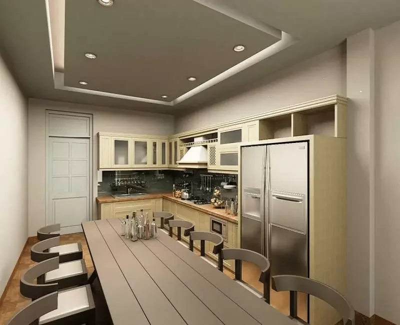Mẫu trần thạch cao hình chữ nhật đẹp dành cho phòng bếp chung cư
