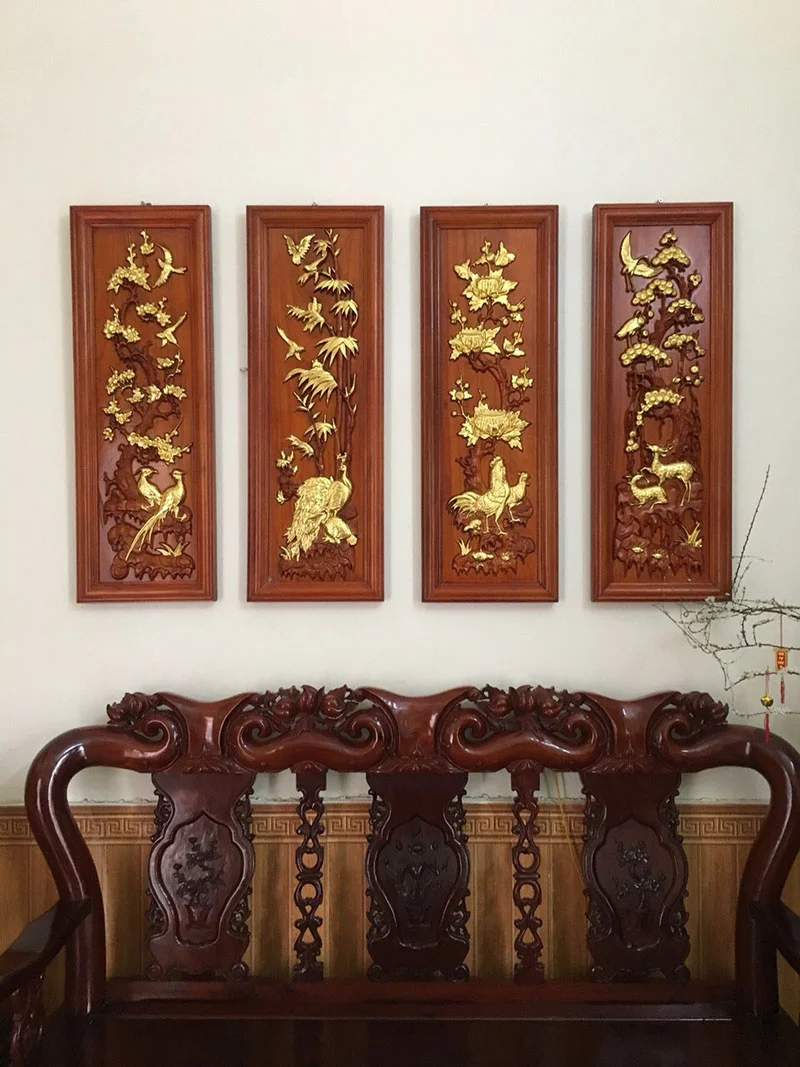 Tranh gỗ tứ quý Tùng Cúc Trúc Mai