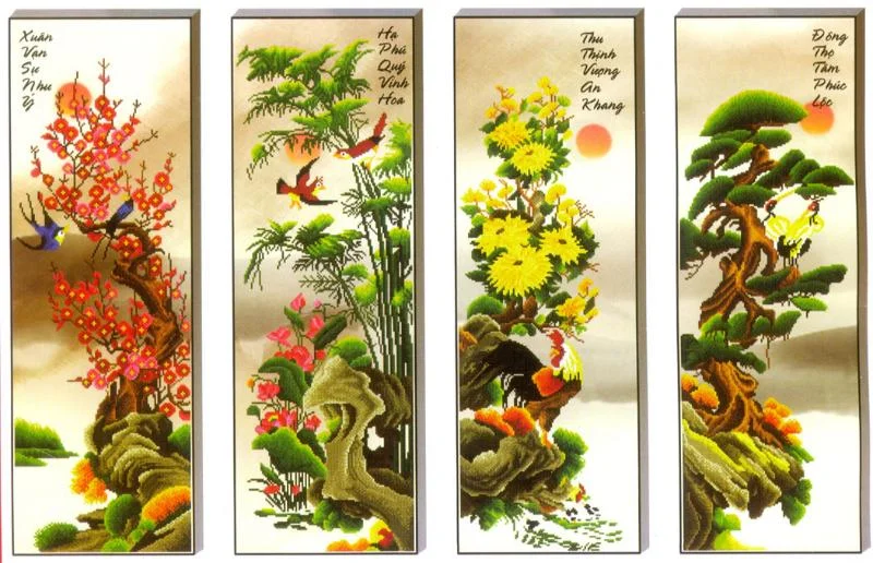 Tranh thêu tứ quý tỉ mỉ, cẩn trọng trong từng đường nét