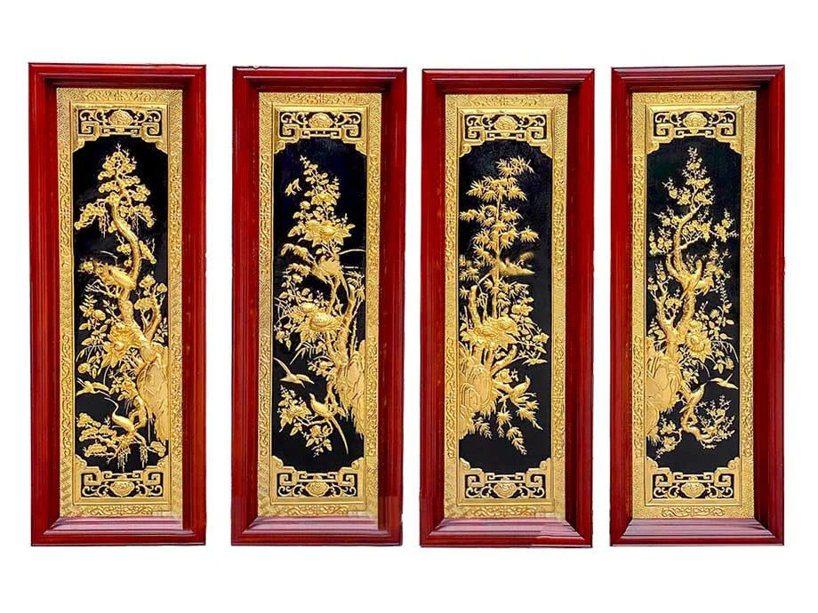 Tranh tứ quý nghệ thuật chạm khắc gỗ