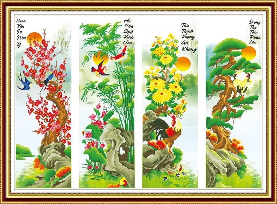 Hoa mai trong tranh tứ quý trong sáng, thuần khiết, rực rỡ.