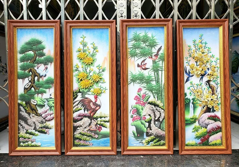 Tranh đá quý Tùng Cúc Trúc Mai