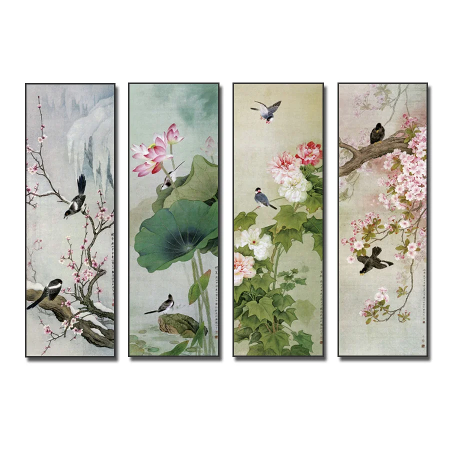 Tranh tứ quý phong cách tranh thủy mặc nhẹ nhàng