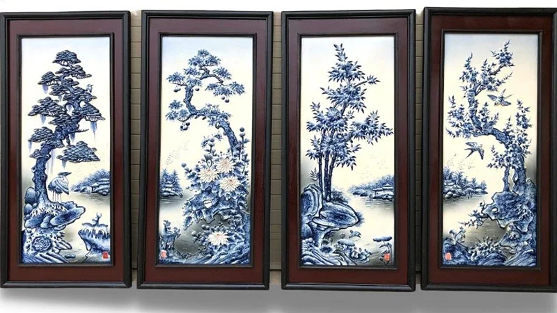 Tranh gốm Bát Tràng tứ quý Tùng Cúc Trúc Mai