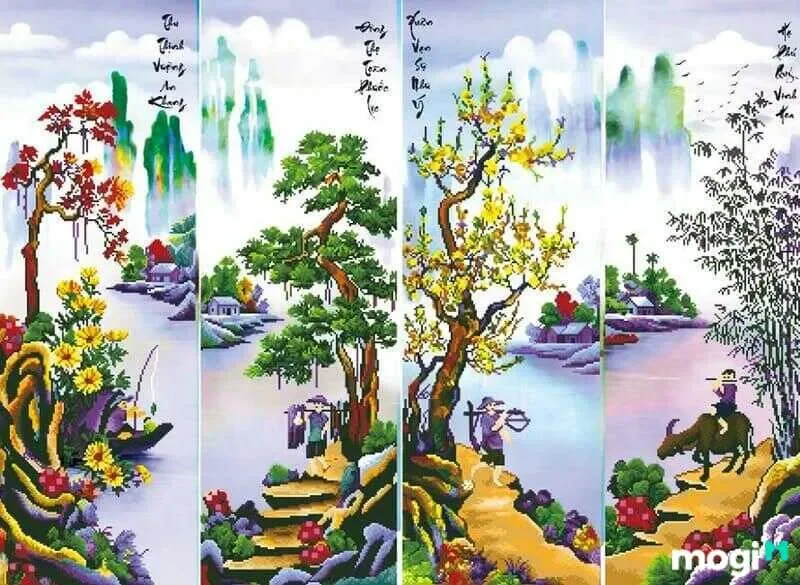 y-nghia-phong-thuy-tranh-tu-quy-va-top-19-mau-tranh-tu-quy-dep-nhat