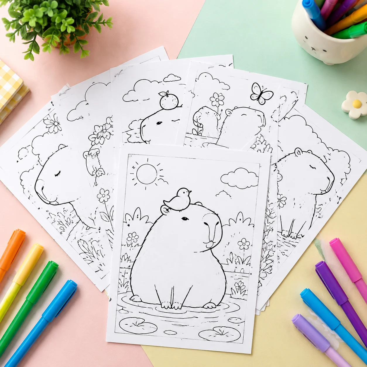 Bộ ảnh tranh tô màu capybara, tấm 24