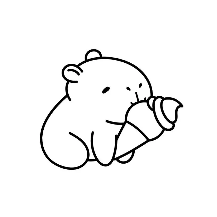 Tranh tô màu capybara cầm cây kem ốc quế