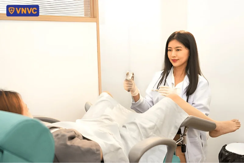 bác sĩ kiểm tra cổ tử cung