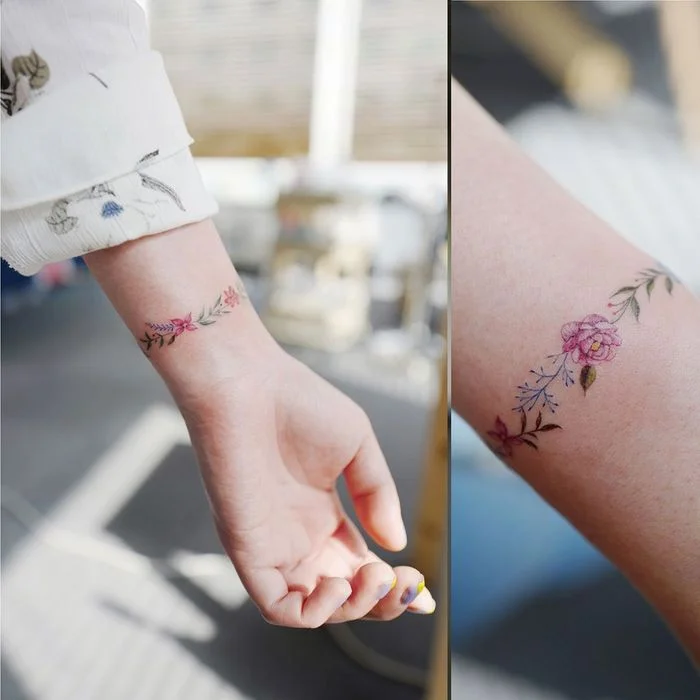 Hình xăm vòng tay hoa nhỏ nhắn tự nhiên