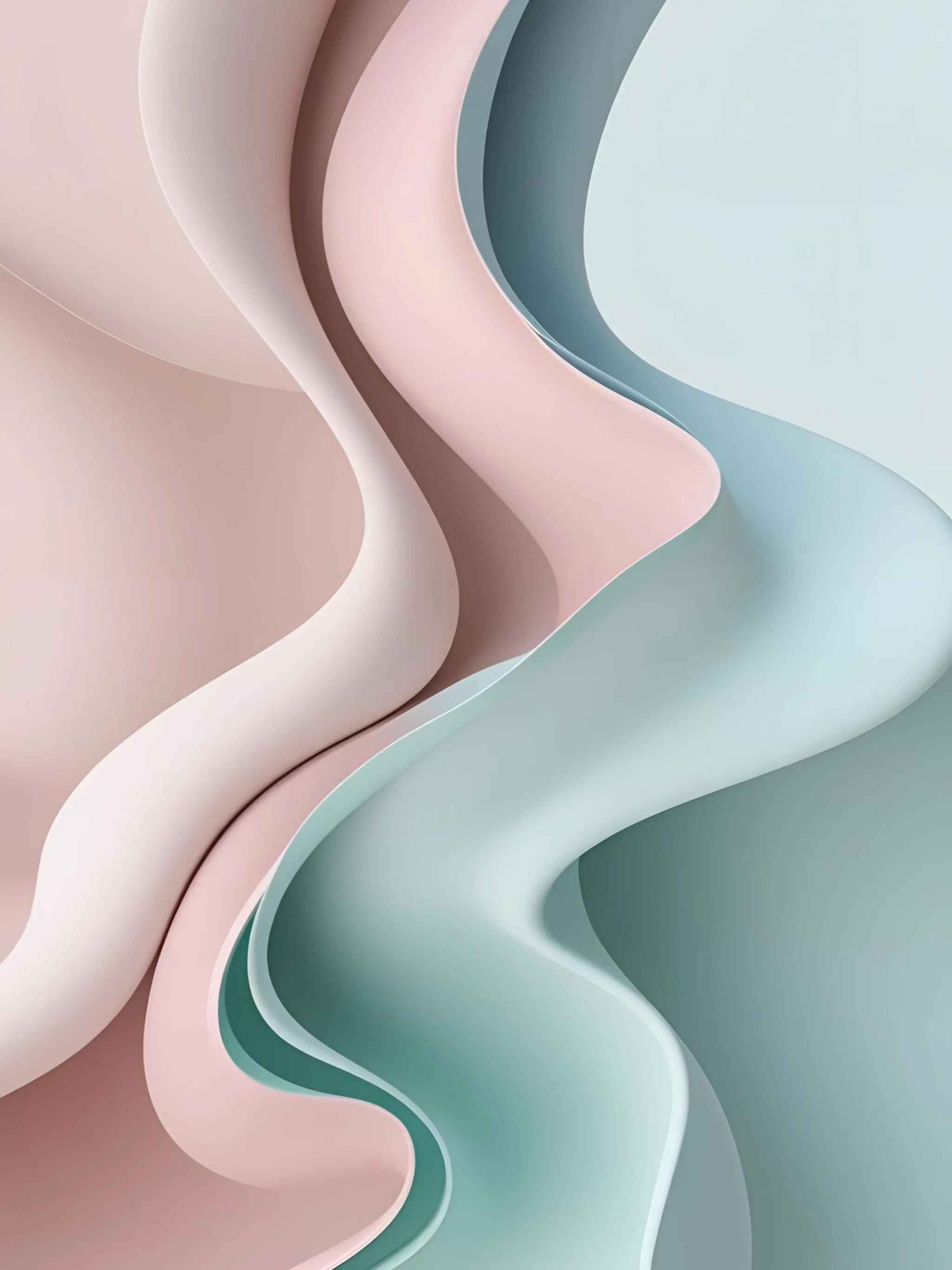 Hình nền iPad trừu tượng với các dải lượn sóng màu hồng và xanh pastel