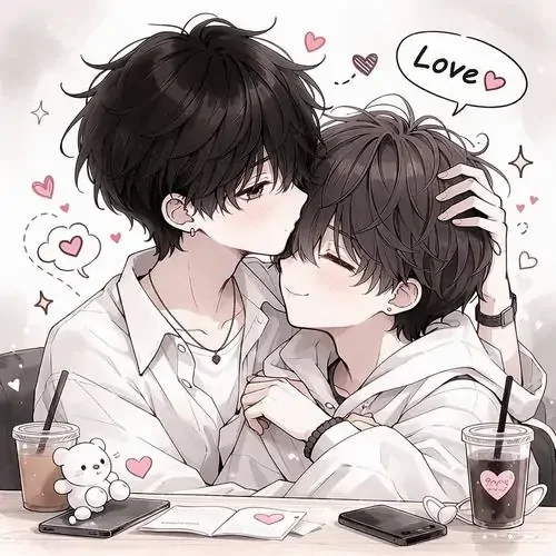 Hình ảnh minh họa về sẽ gầy anime thể hiện tình cảm lãng mạn giữa hai chàng trai.