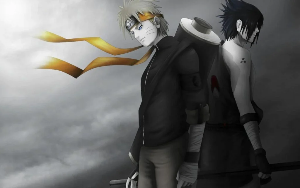 Hình nền hai nhân vật anime đứng quay lưng, toát lên vibe ngầu lặng lẽ.