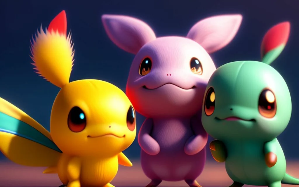 Hình nền Pokémon 3D dễ thương cùng nhau tươi cười.