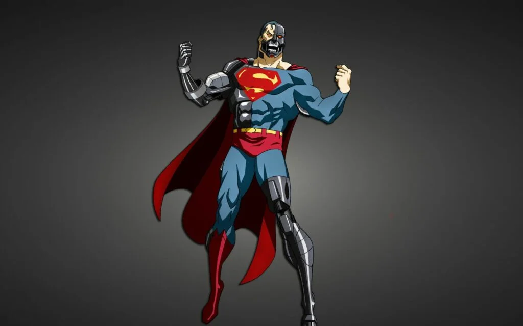 Hình nền Superman đứng hiên ngang, áo choàng tung bay.