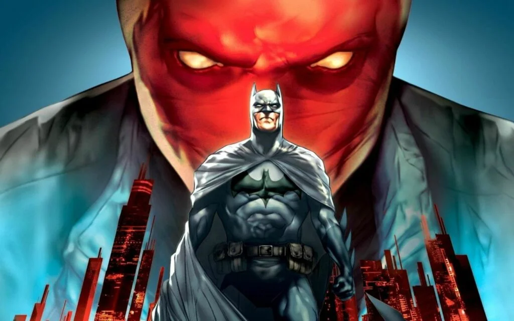 Hình nền Batman và Red Hood, không khí cực ngầu và căng thẳng.