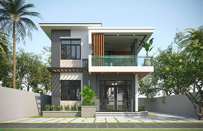 Mẫu nhà 2 tầng đẹp hiện đại với hình khối vuông vắn