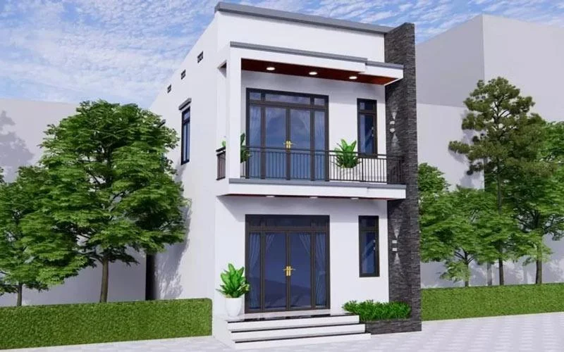 Mẫu nhà 2 tầng đẹp mái bằng đơn giản