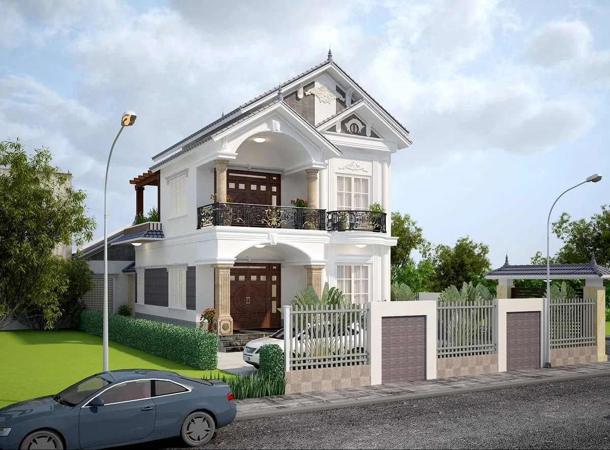 Mẫu nhà 2 tầng đẹp mái thái với thiết kế sang trọng