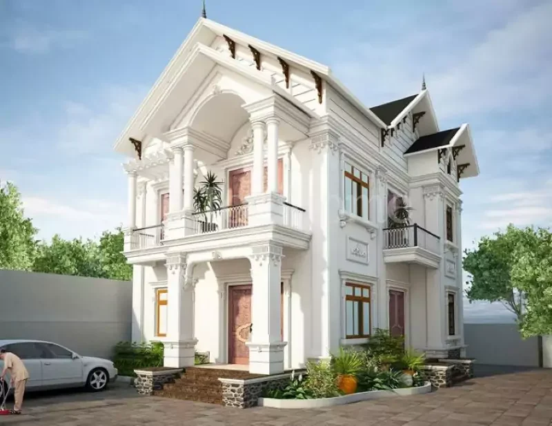 Mẫu nhà phố 2 tầng đẹp dạng tân cổ điển
