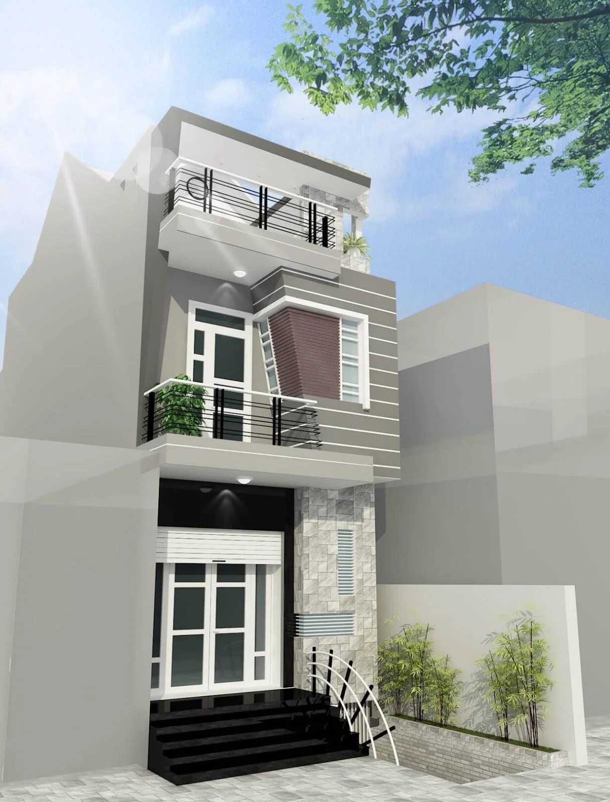 Mẫu nhà 2 tầng đẹp mái thái hiện đại