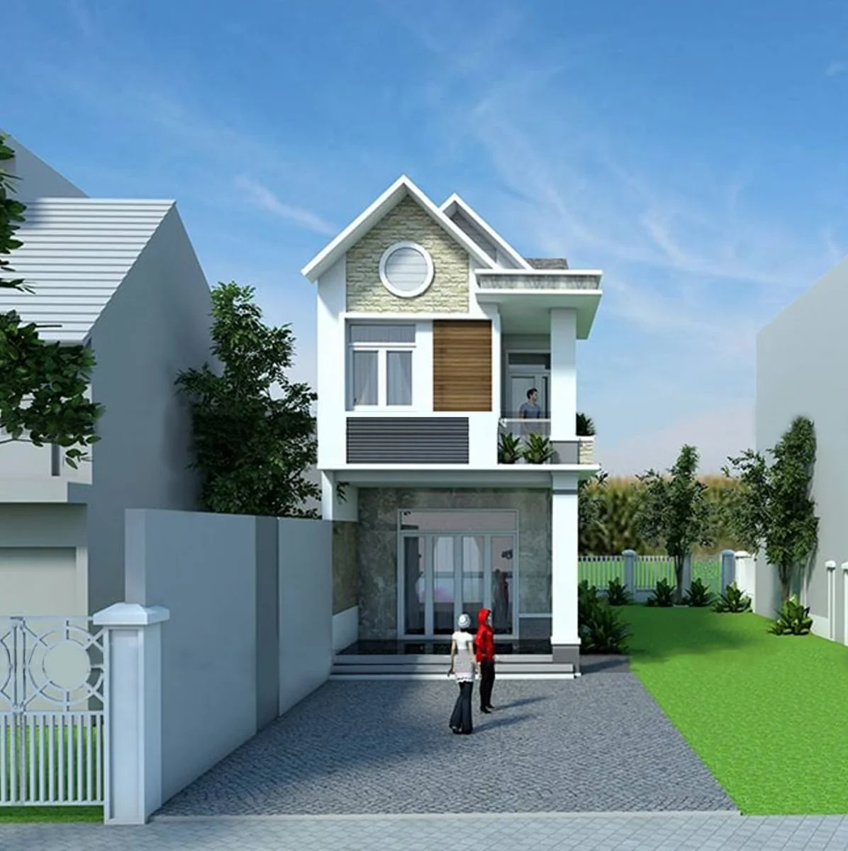 Mẫu nhà ống 2 tầng với thiết kế mái thái ấn tượng