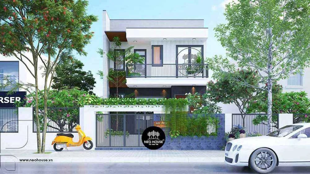 Phối cảnh mẫu nhà 2 tầng đẹp với thiết kế hiện đại, sang trọng.