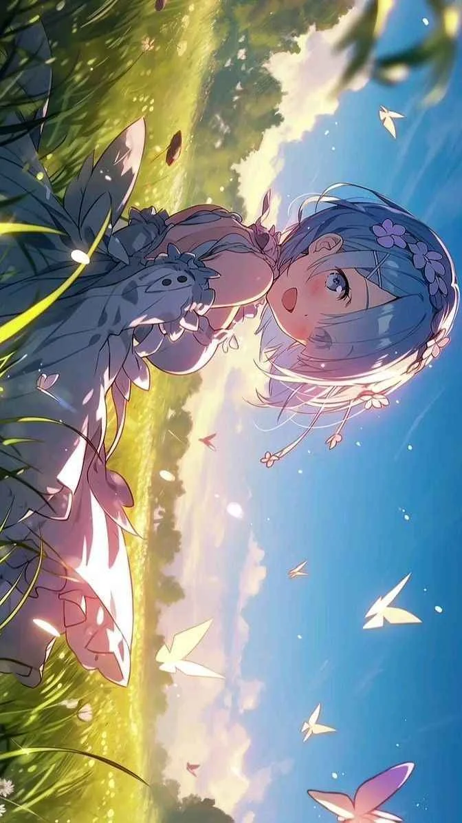 Cô gái anime nằm giữa cánh đồng hoa, hình nền đt đẹp