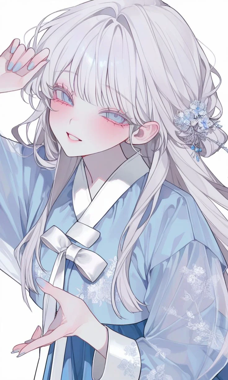 Hình nền điện thoại anime cô gái tóc trắng mặc Hanbok