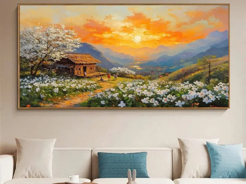 Tranh Canvas phong cảnh làng quê miền núi
